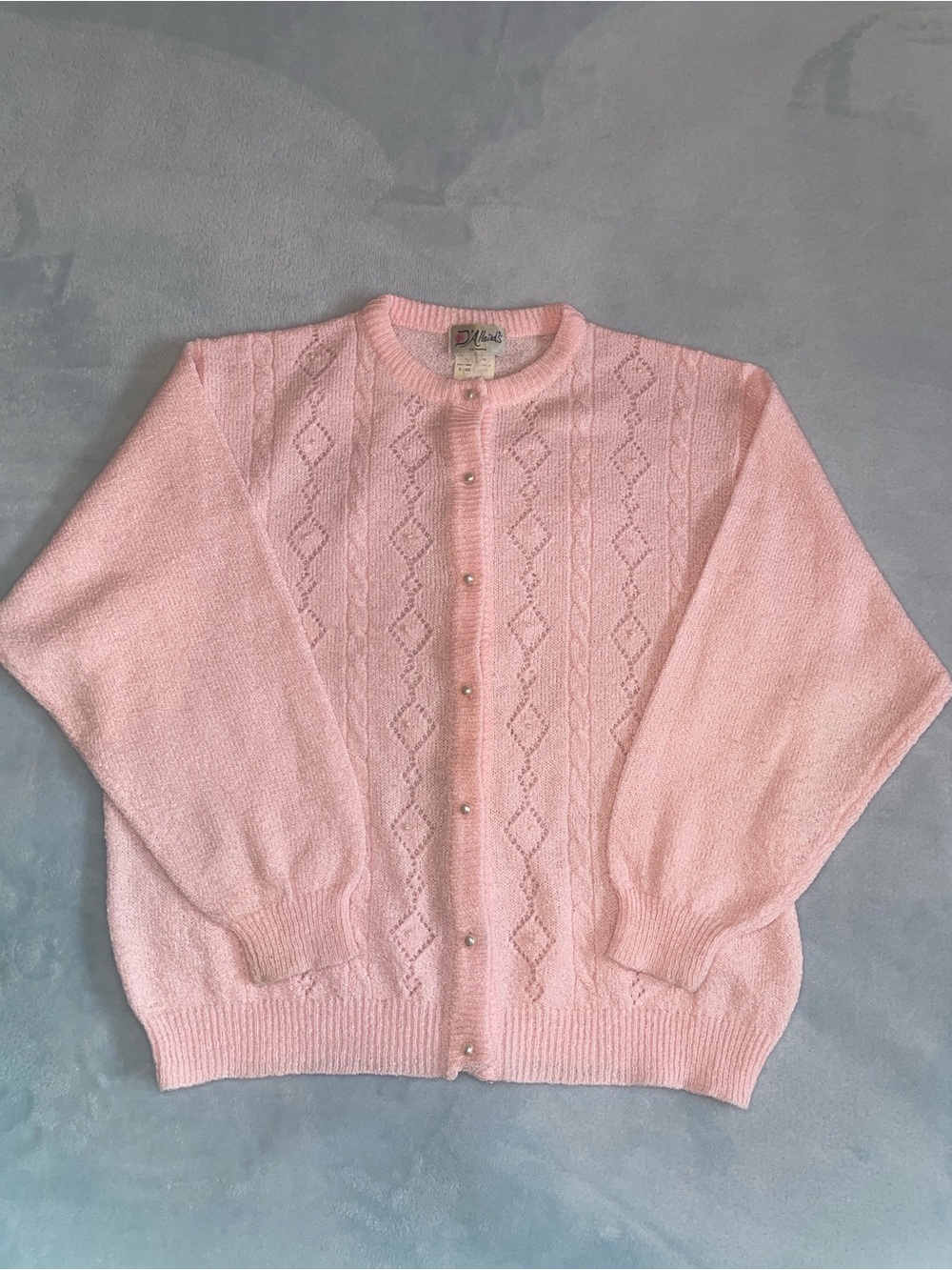 ✨🎀 VINTAGE Pink Knit Cardigan Pearl Buttons - Picture 2 of 4